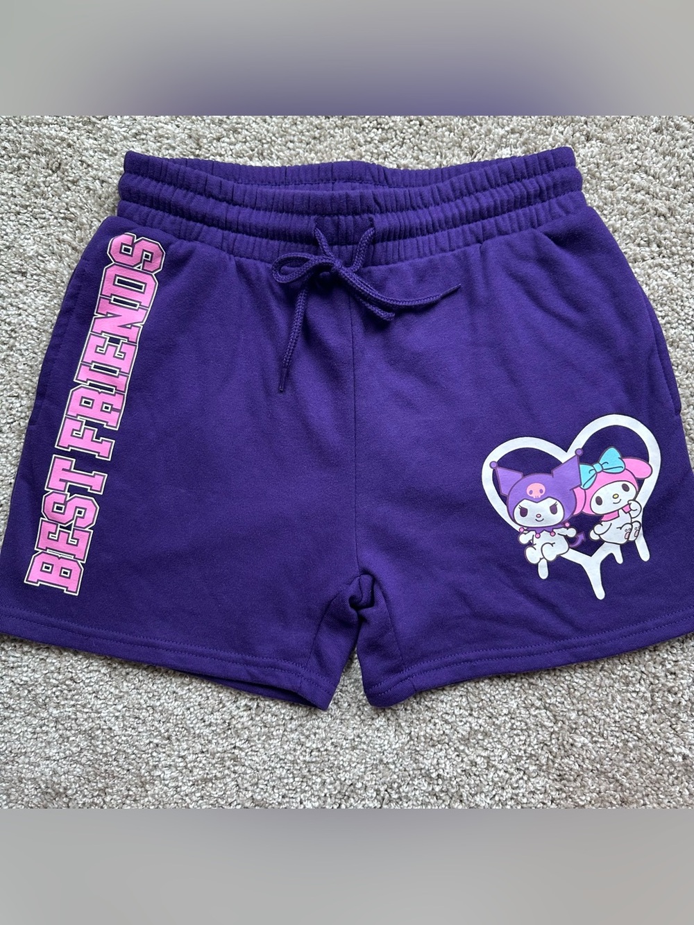 Sanrio My Melody Kuromi Purple Fleece Sweat Shorts Drawstring Women's XS 546